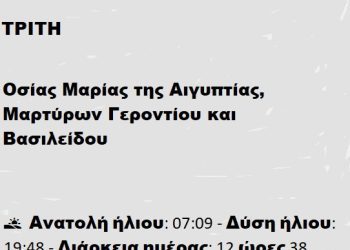Τρίτη 01 Απριλίου 2025