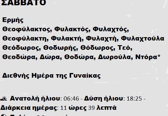 Σάββατο 08 Μαρτίου