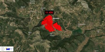 Φωτιά στον Φενεό: Δορυφορική εικόνα αποτυπώνει το μέγεθος της καταστροφής